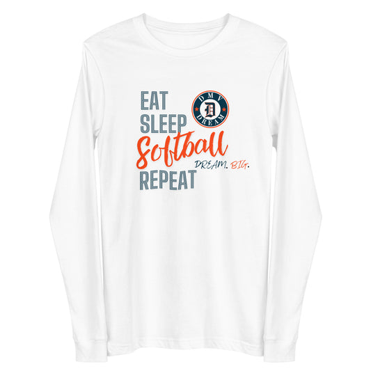 DMV Dream Eat Sleep Long Sleeve Softball T-Shirt (Unisex)